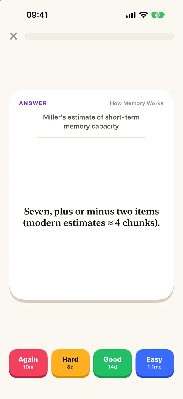 Flashcard answer with Again, Hard, Good and Easy buttons