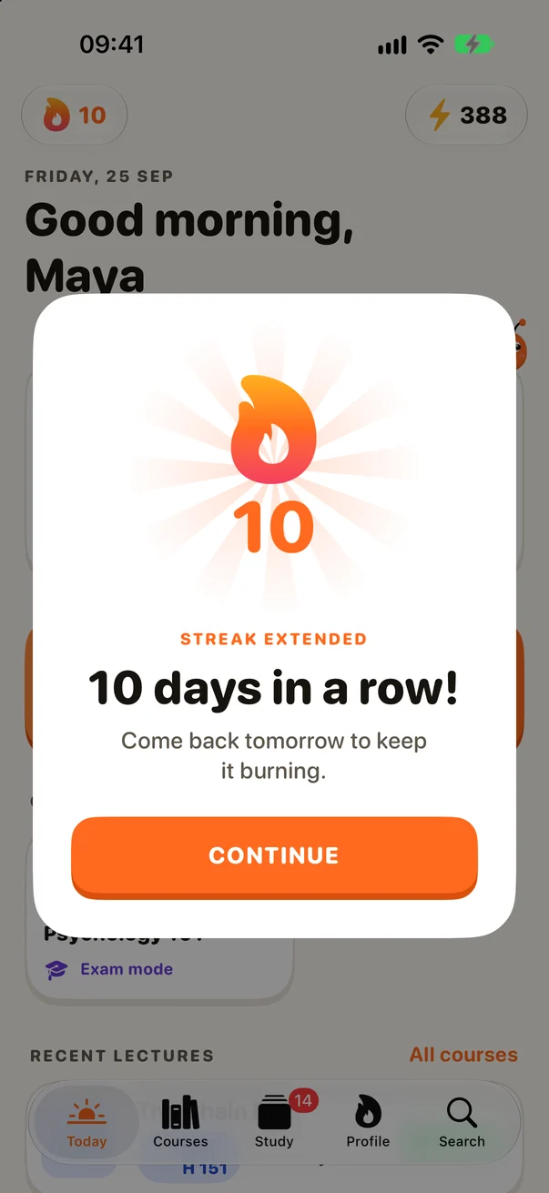 Streak celebration: 10 days in a row